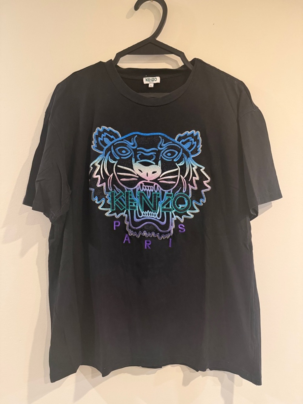 Kenzo Black Tee with Neon Tiger Embroidery